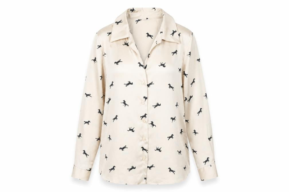 River Island Women Beige Animal Print Button-Up Shirt