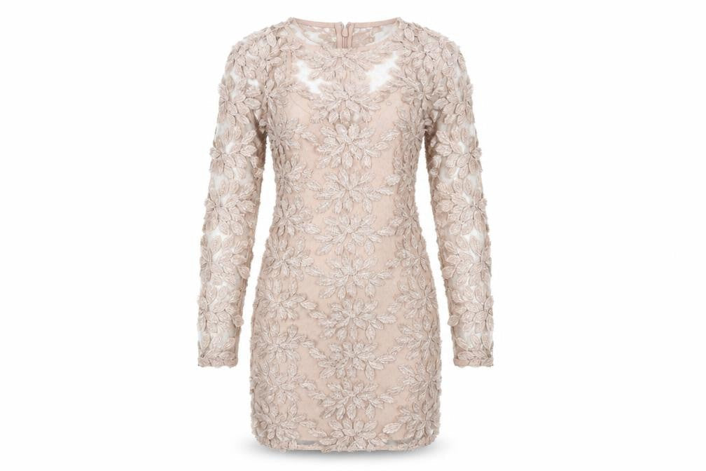 Topshop Petite Beige Floral Embroidered Dress, UK 10