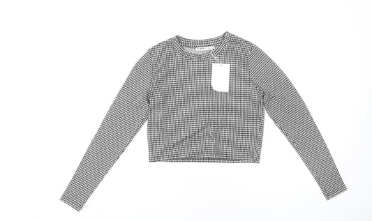 Pull&Bear Women's Black Cropped Check Top S