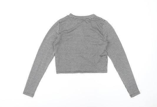 Pull&Bear Women's Black Cropped Check Top S