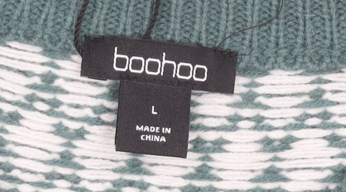 Boohoo Women's Green Fair Isle Jumper L