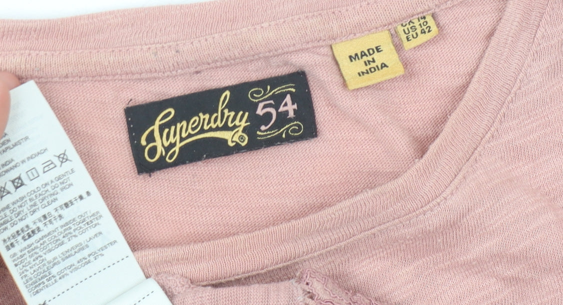 Superdry Women's Pink Pullover Jumper Size 14 Lace Accent