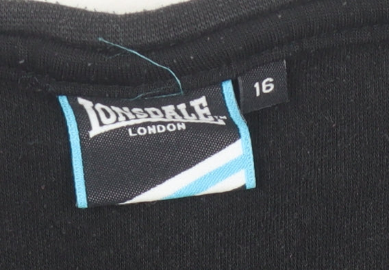 Lonsdale Women’s Black V-Neck T-Shirt, Size 16