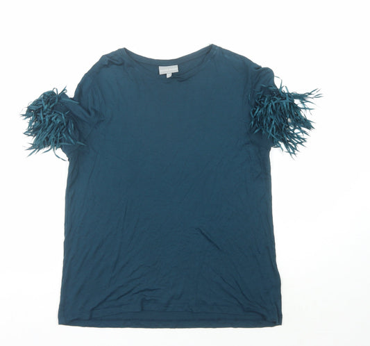Oliver Bonas Women's Blue Fringe Flare Sleeve T-Shirt