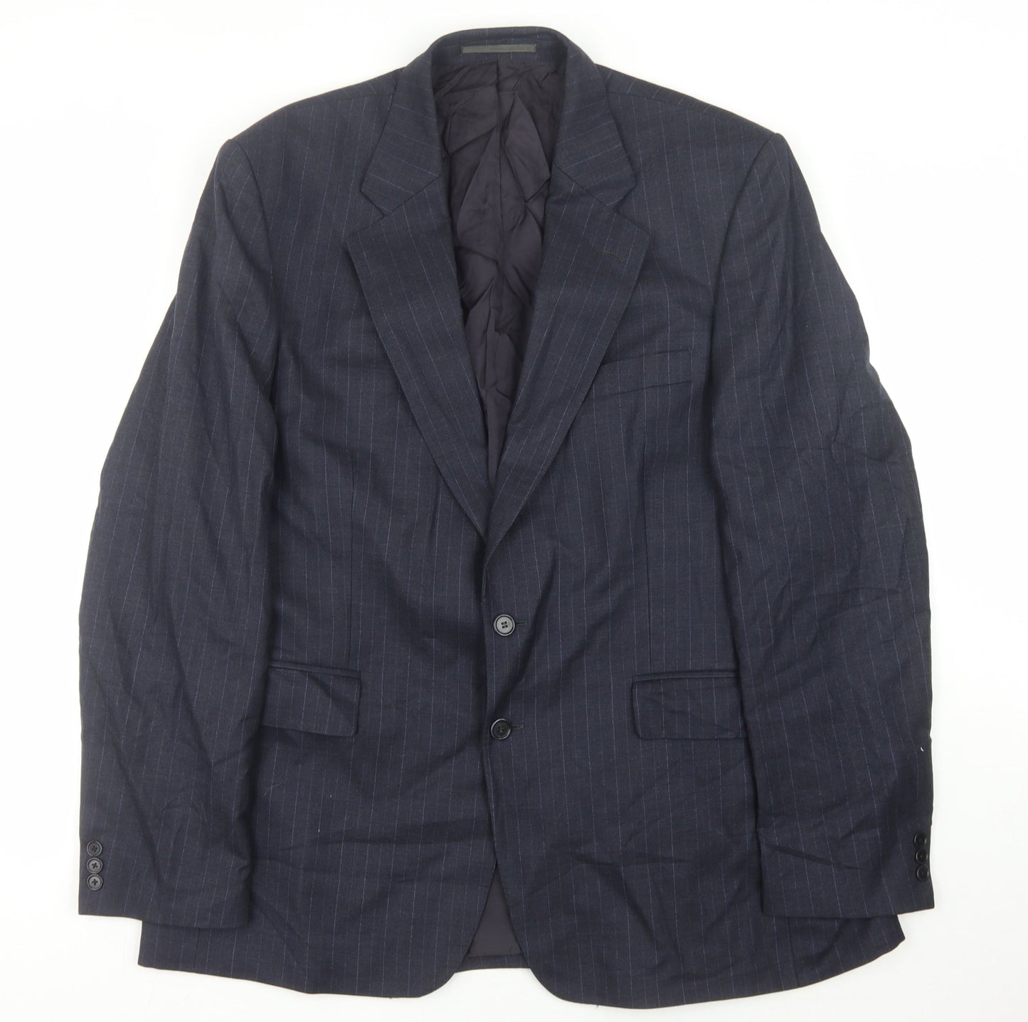 The Label Men's Blue Pinstriped Blazer Jacket 44 Long