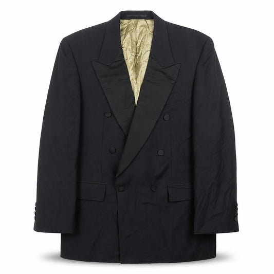Front view of Van Gils Men's Black 40R Double-Breasted Tuxedo Blazer