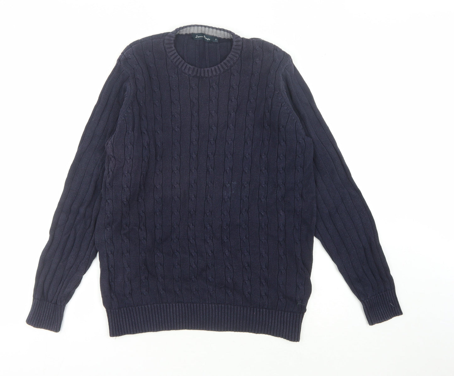 James Pringle Men's Blue Crew Neck Cable-Knit Pullover S