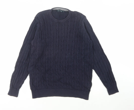 James Pringle Men's Blue Crew Neck Cable-Knit Pullover S