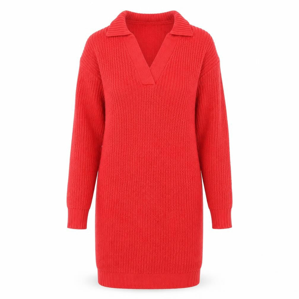 Brax Women's Red Knit Jumper Dress, Long Sleeve, V-Neck
