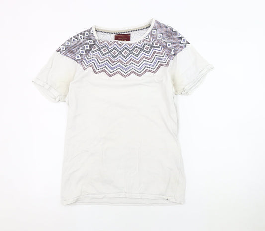 SC&CO Men's White Geometric Cotton T-Shirt, M