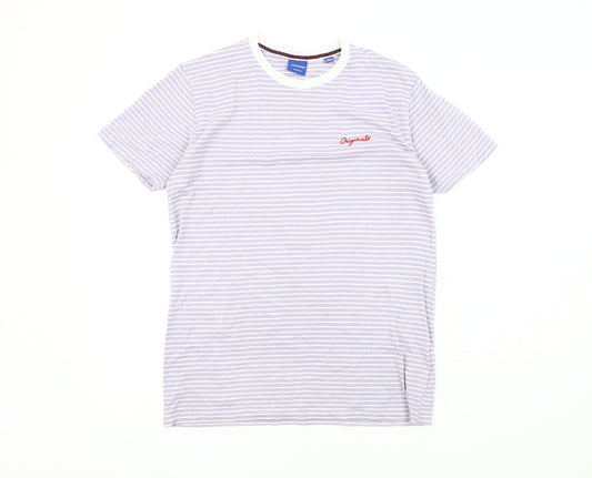 Jack & Jones Men's Grey Striped Crew Neck T-Shirt M