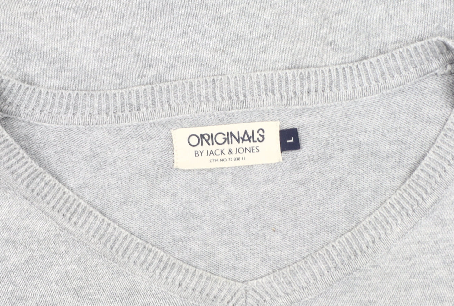 Jack & Jones Men's Grey V-Neck Pullover Jumper L