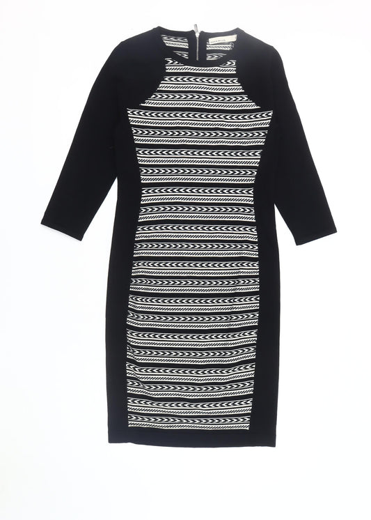 Karen Millen Women's Black Geometric Sheath Dress, UK 2