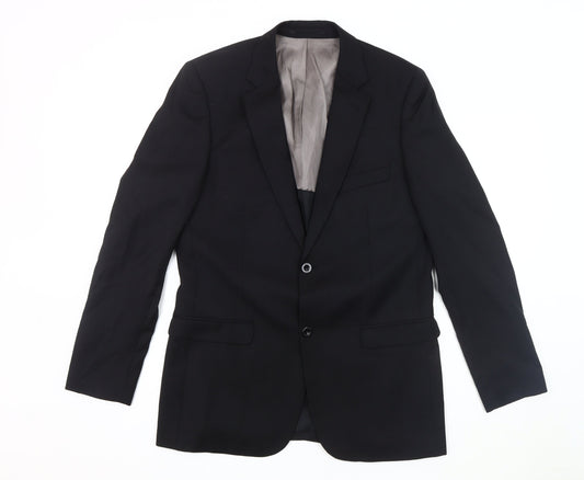 DKNY Men's Black Wool Blazer, 42 L, Single-Breasted