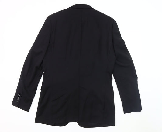 DKNY Men's Black Wool Blazer, 42 L, Single-Breasted