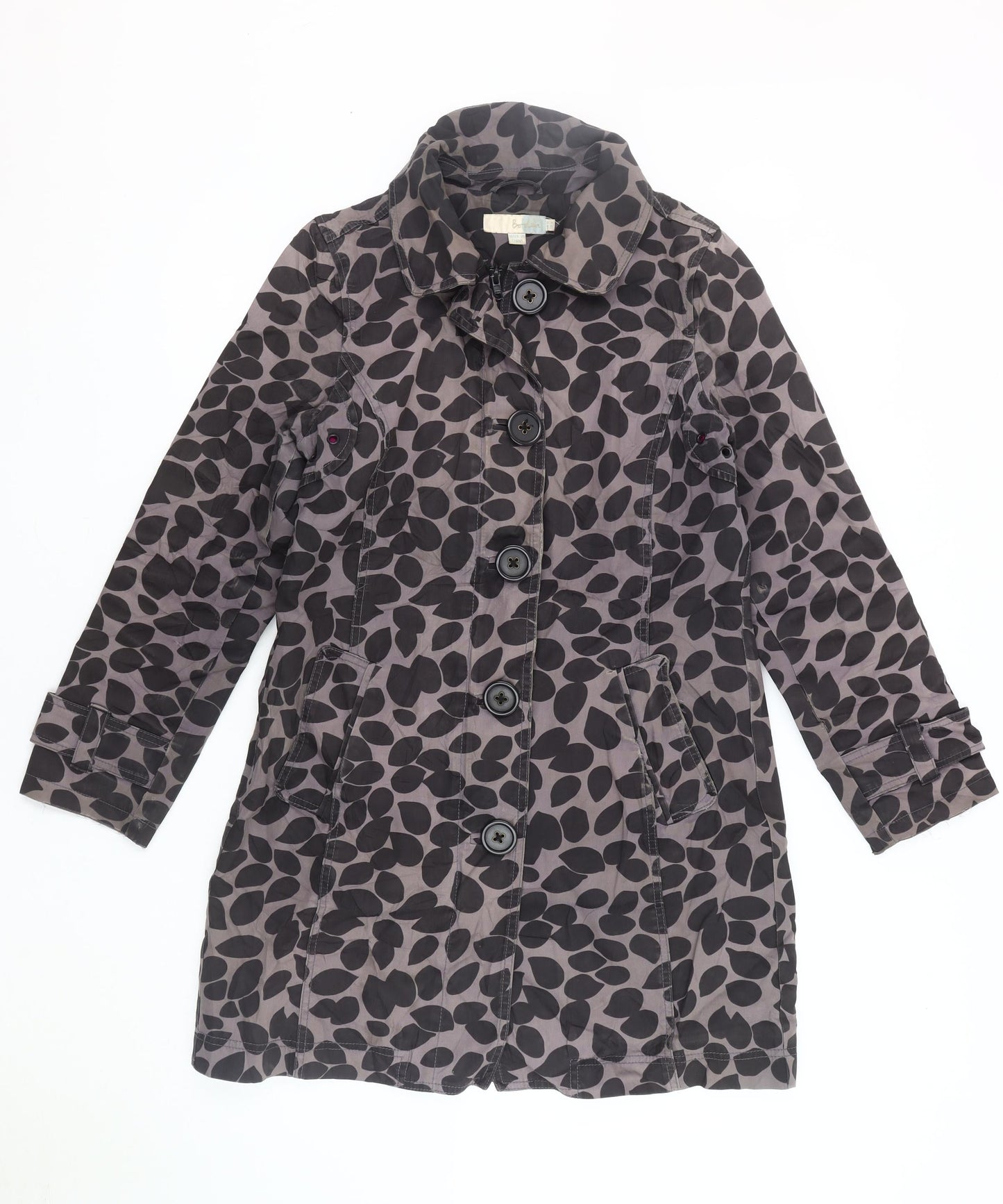 Boden Women’s Black Animal Print Trench Coat - Size 12