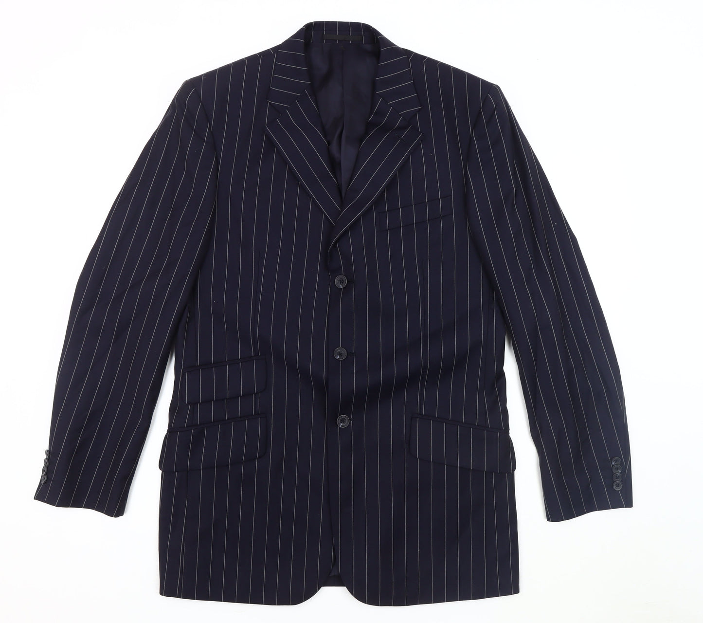 T.M. Lewin Men's Blue Striped Blazer 40L Classic