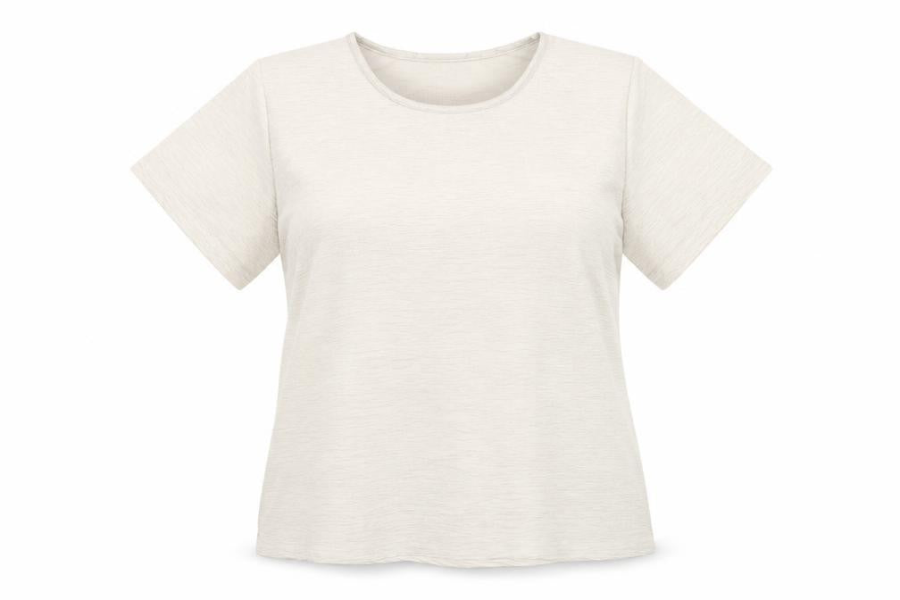 Front view of Honor Millburn Women's Beige Basic T-Shirt, size 14-16