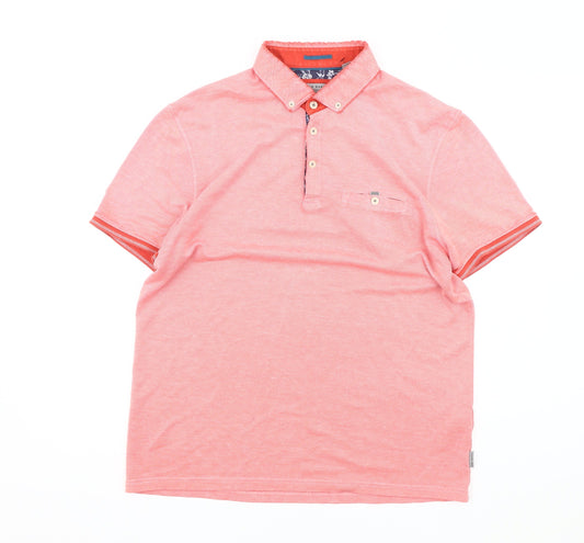 Ted Baker Men's Pink Polo Shirt L Solid Button-Down New