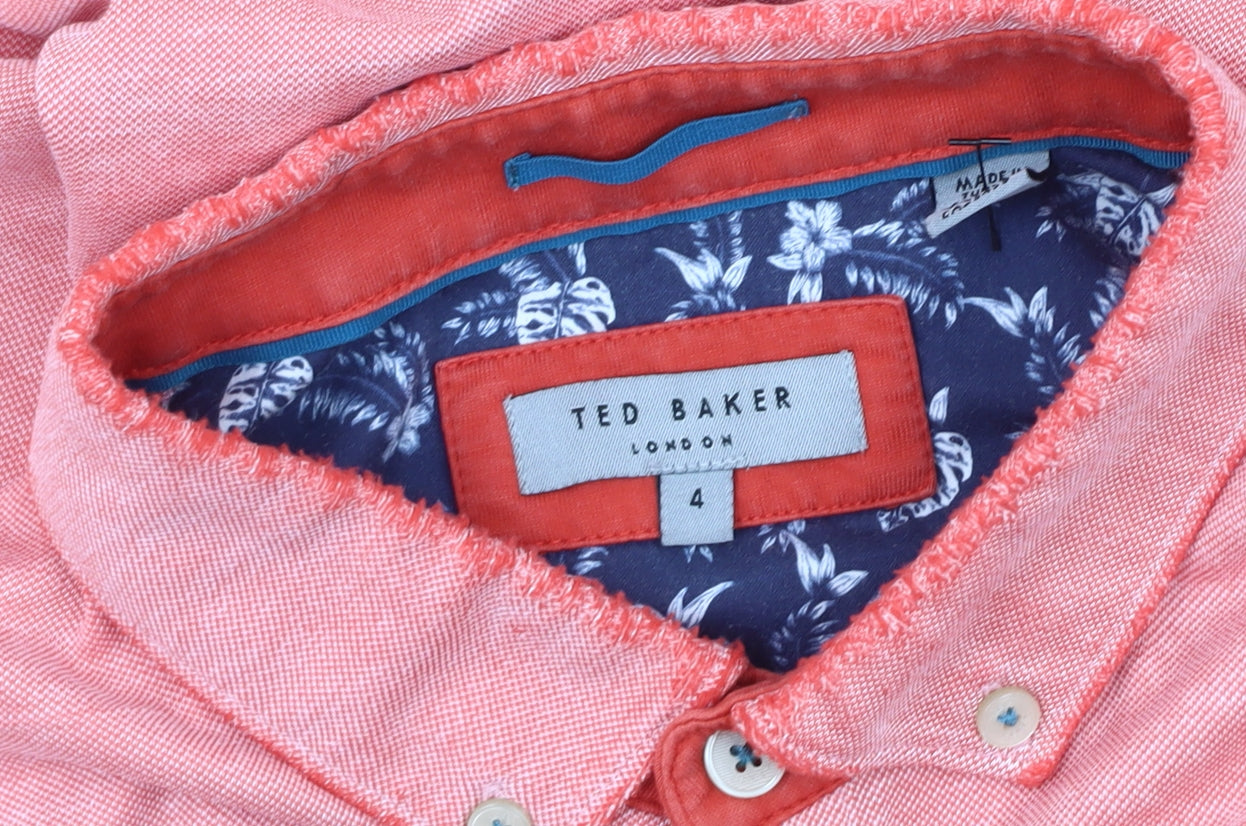 Ted Baker Men's Pink Polo Shirt L Solid Button-Down New