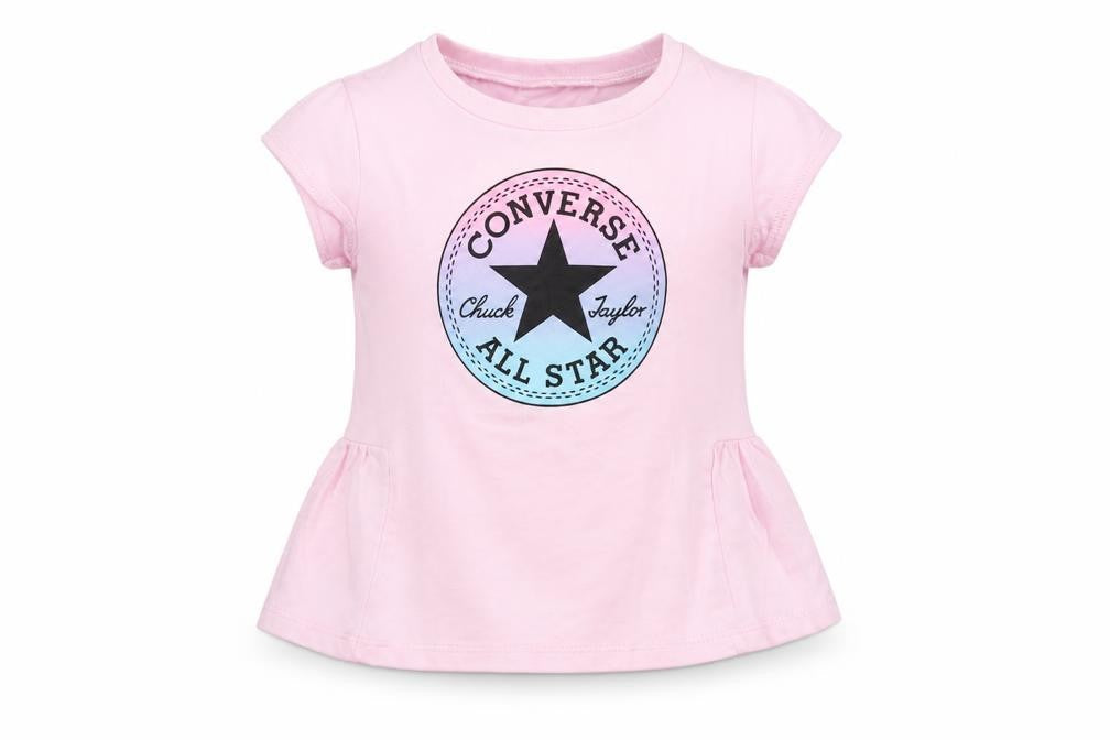 Front view of Converse girls’ pink graphic t-shirt, 24 months