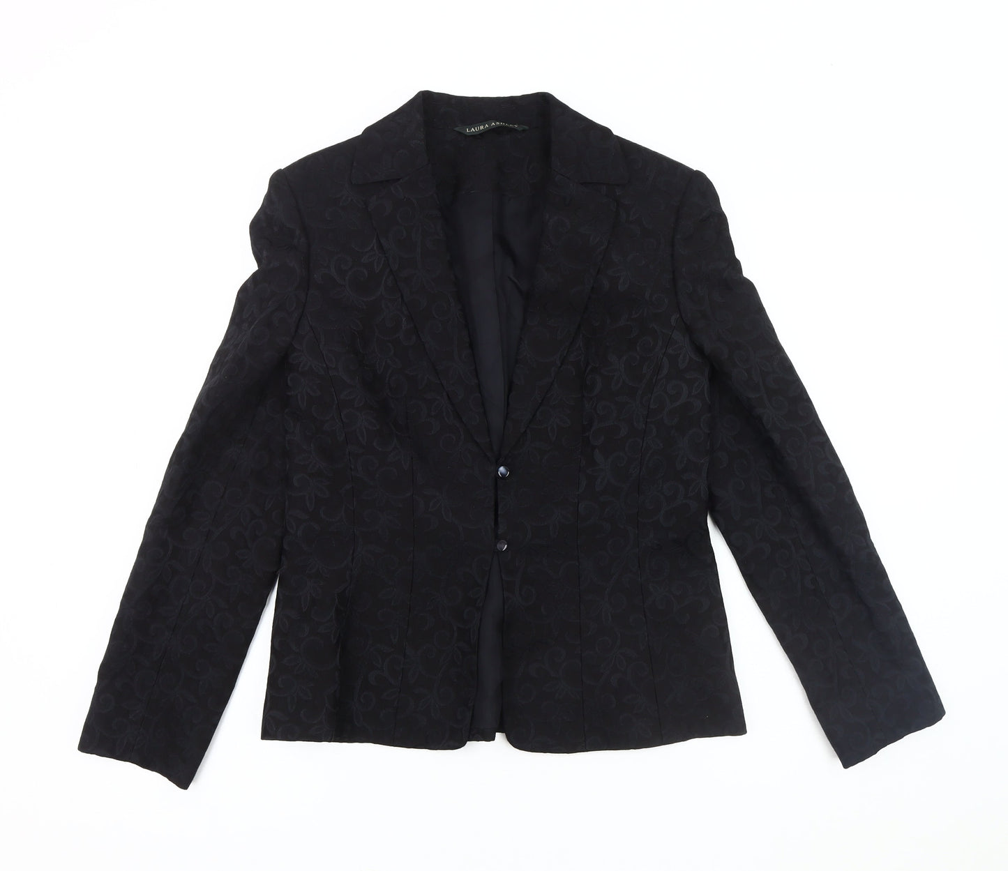 Laura Ashley Women's Black Floral Wool Blazer Size 10