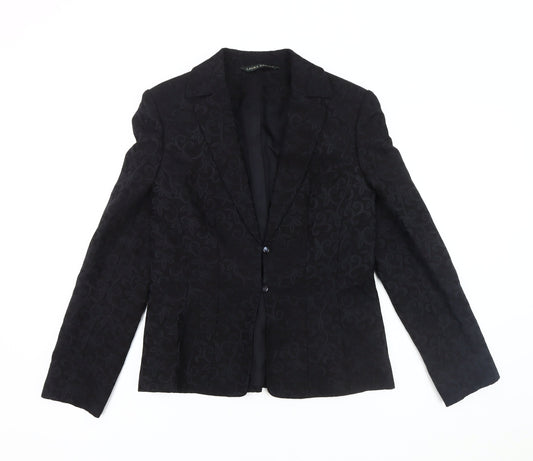 Laura Ashley Women's Black Floral Wool Blazer Size 10