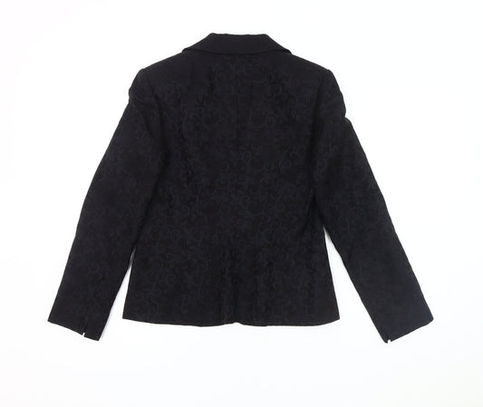 Laura Ashley Women's Black Floral Wool Blazer Size 10
