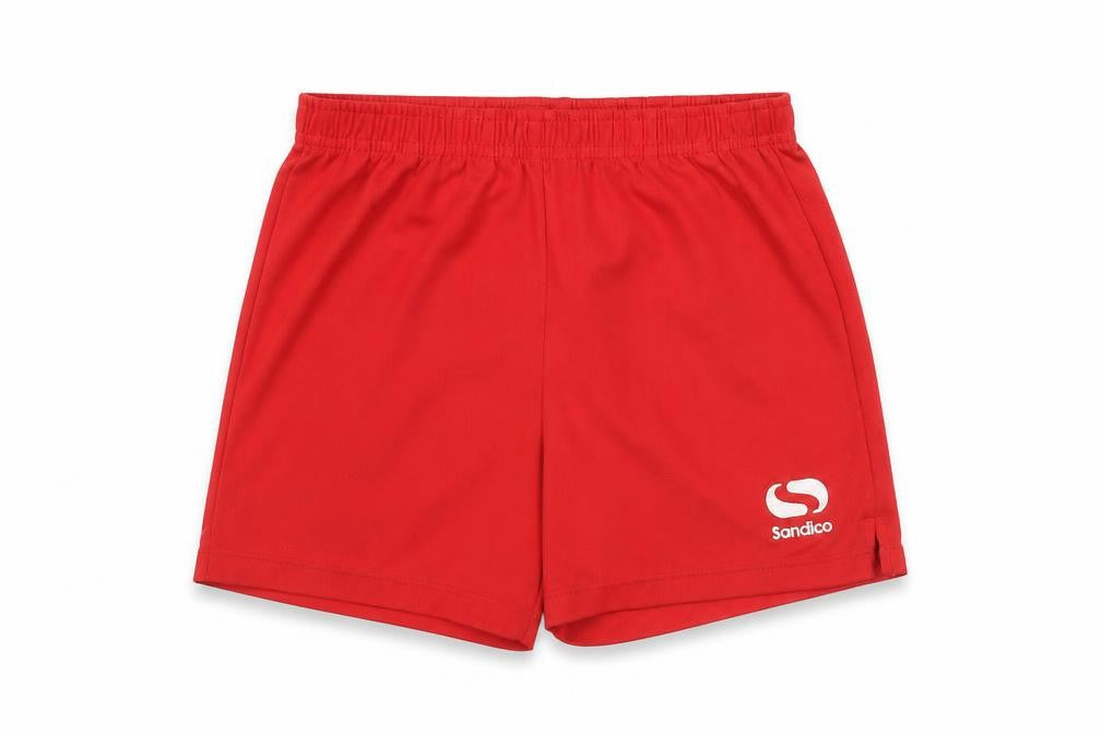 Front view of Sondico boys’' red athletic shorts 5-6 years - football activewear