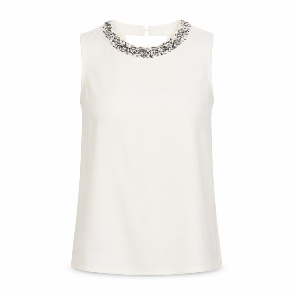 Next Women's Ivory Beaded Blouse Size 8 Sleeveless