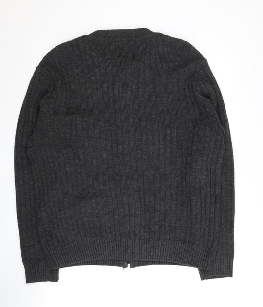 BHS Men Grey Knit Jacket, L, Casual Full Zip