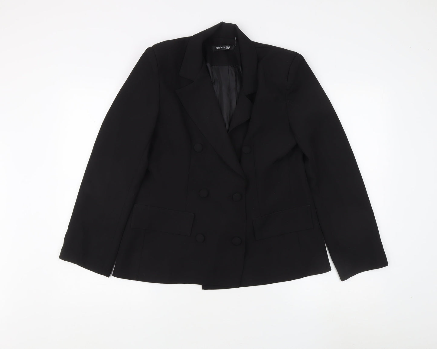Boohoo Women's Black Blazer Size 10 Buttoned Business