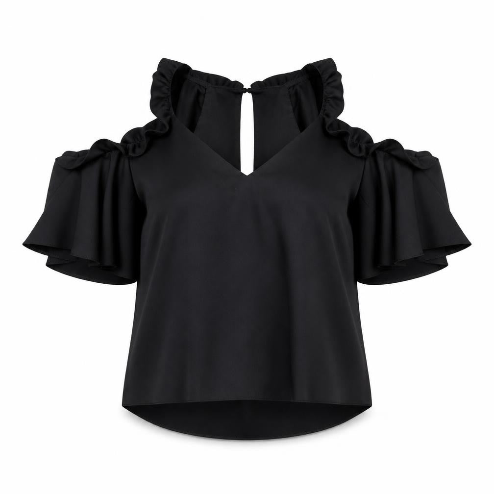 Topshop Women's Black Blouse, Size 8, Cold Shoulder