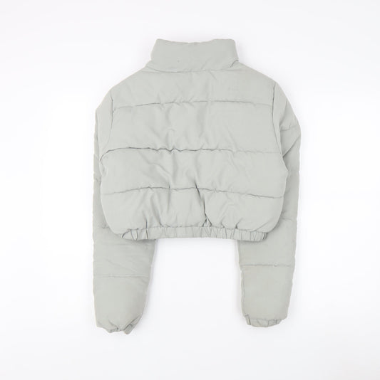 PrettyLittleThing Women's Grey Cropped Puffer Jacket Size 4