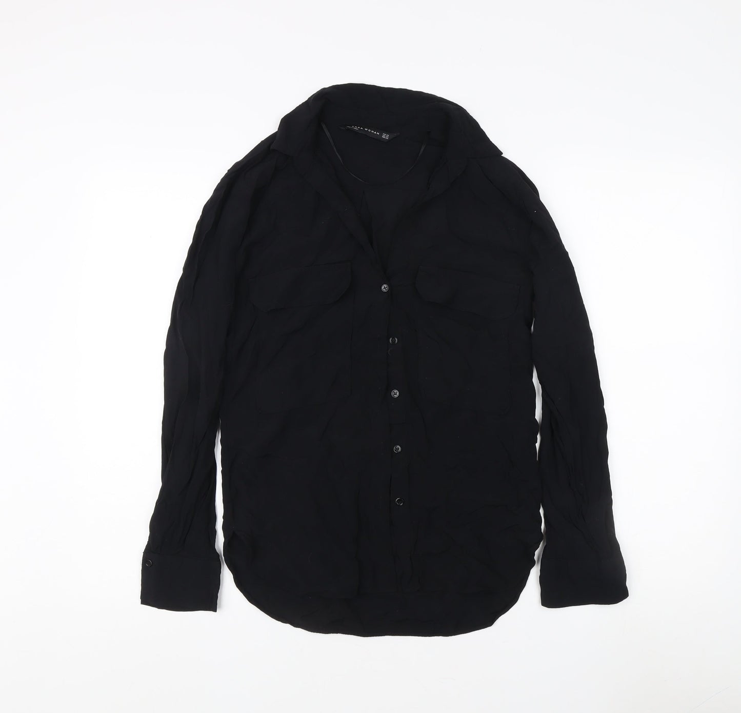 Zara Women's Black Button-Up Shirt, XS, Casual
