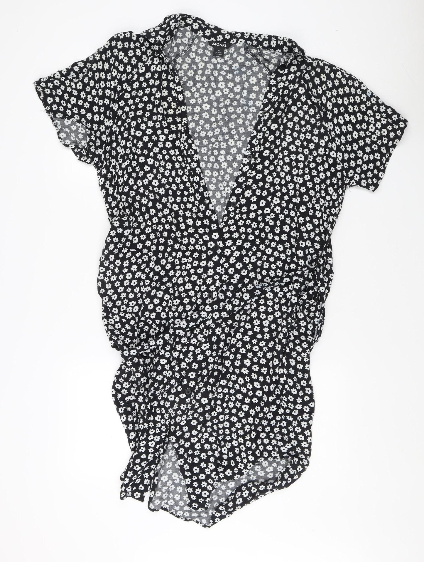 Monki Women's Black Floral Wrap V-Neck Top XS