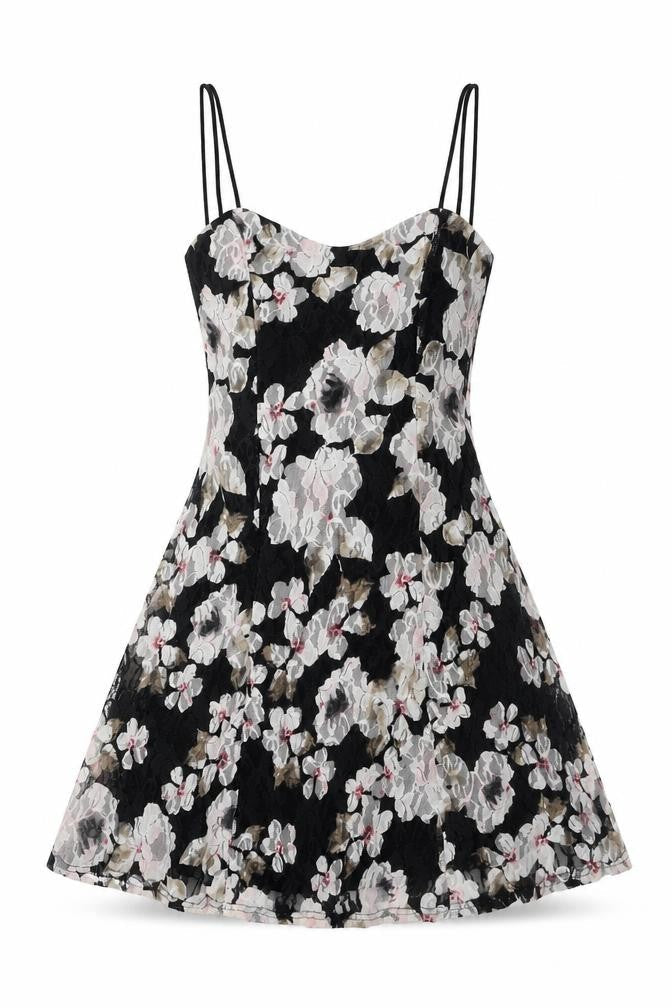 Pins and Needles Women's Black Floral A-Line Dress XS