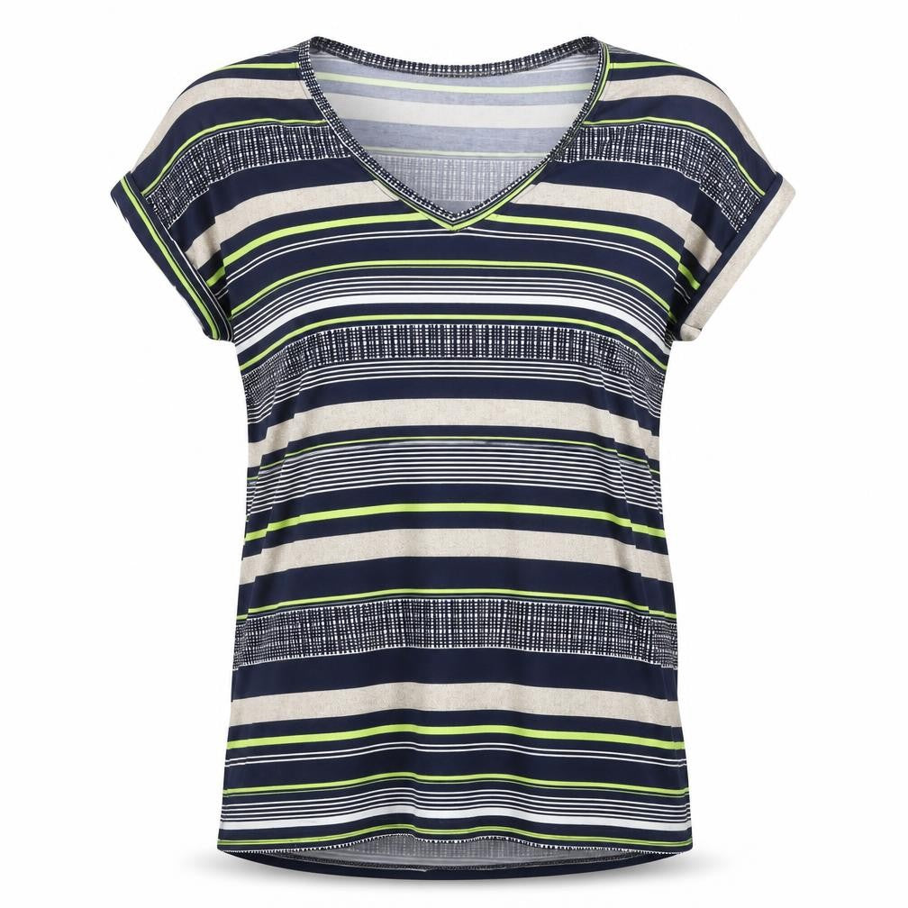 Front view of Alexara Women's Multicoloured Striped Top, size S, V-Neck