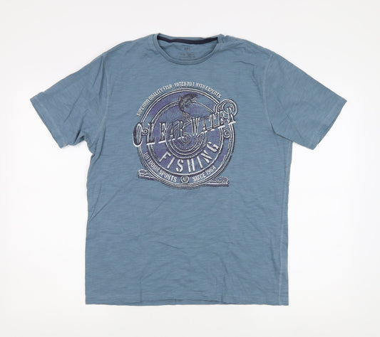 Marks and Spencer Men's Blue Graphic T-Shirt, Size S, Cotton