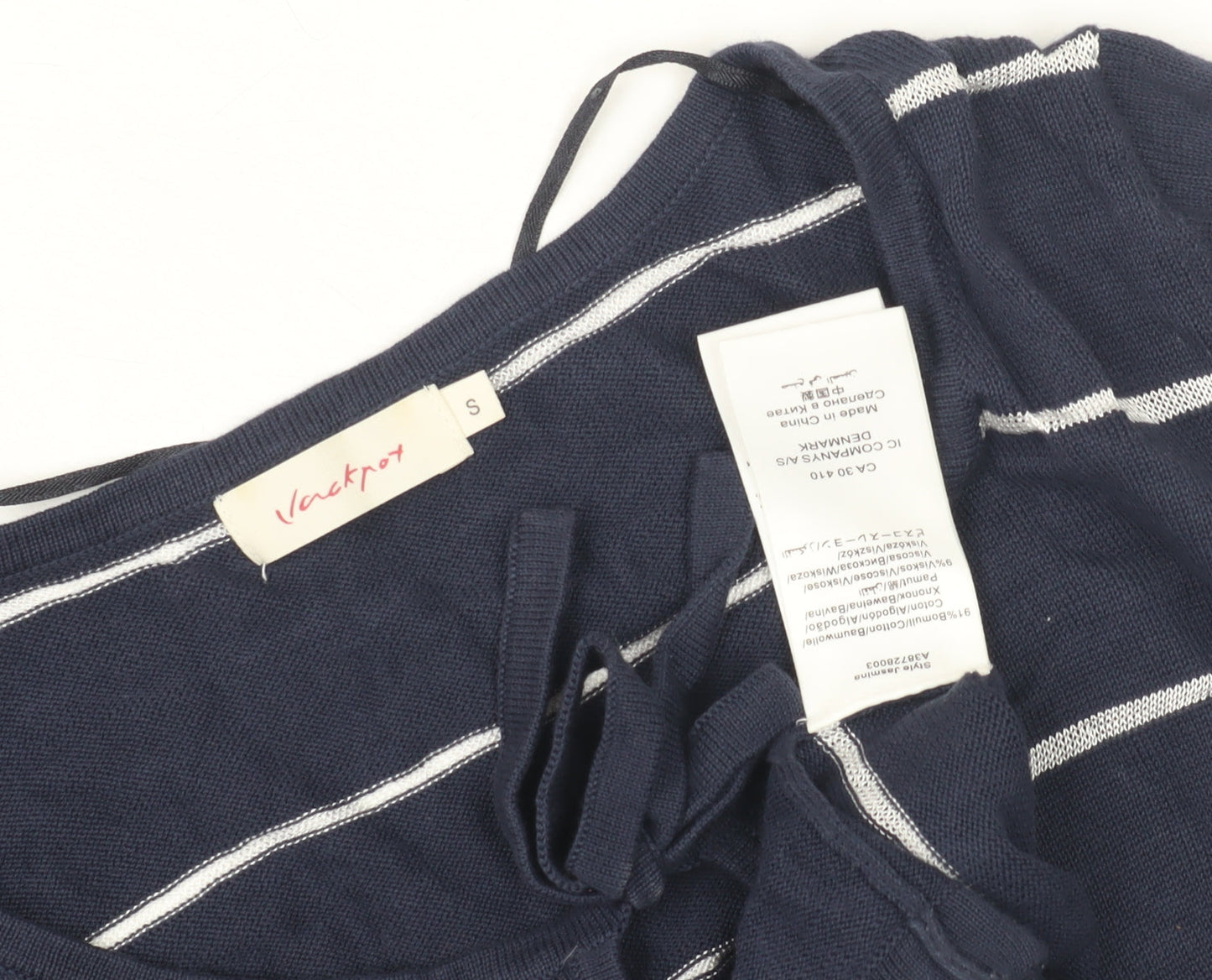 Jackpot Women's Blue Sheath Dress, S, Striped, 3/4 Sleeve