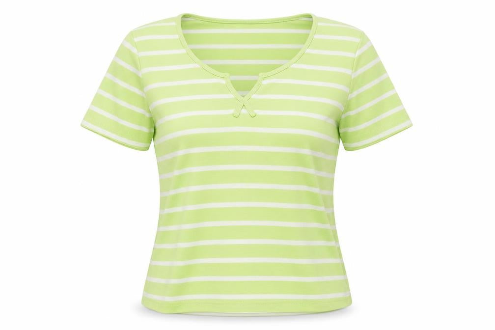 Front view of Fabrizio Women's Green Striped T-Shirt, size S, Casual Springwear