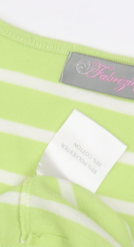Fabrizio Women's Green Striped T-Shirt, Size S, Casual Springwear