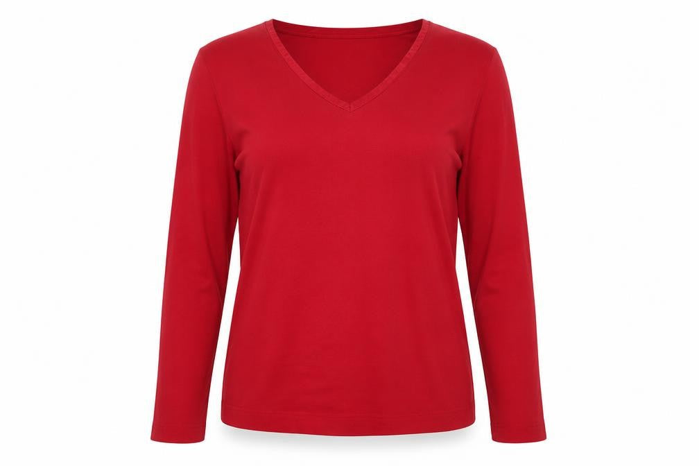 TIGI Women's Red V-Neck Long Sleeve Top Size 14