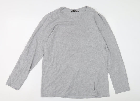 Boohoo Men's Grey Crew Neck Long Sleeve Tee M