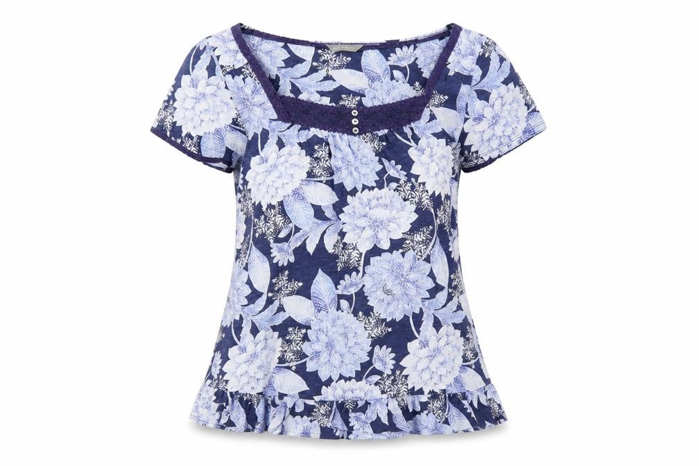 Marks and Spencer Women's Blue Floral Blouse, Size 10