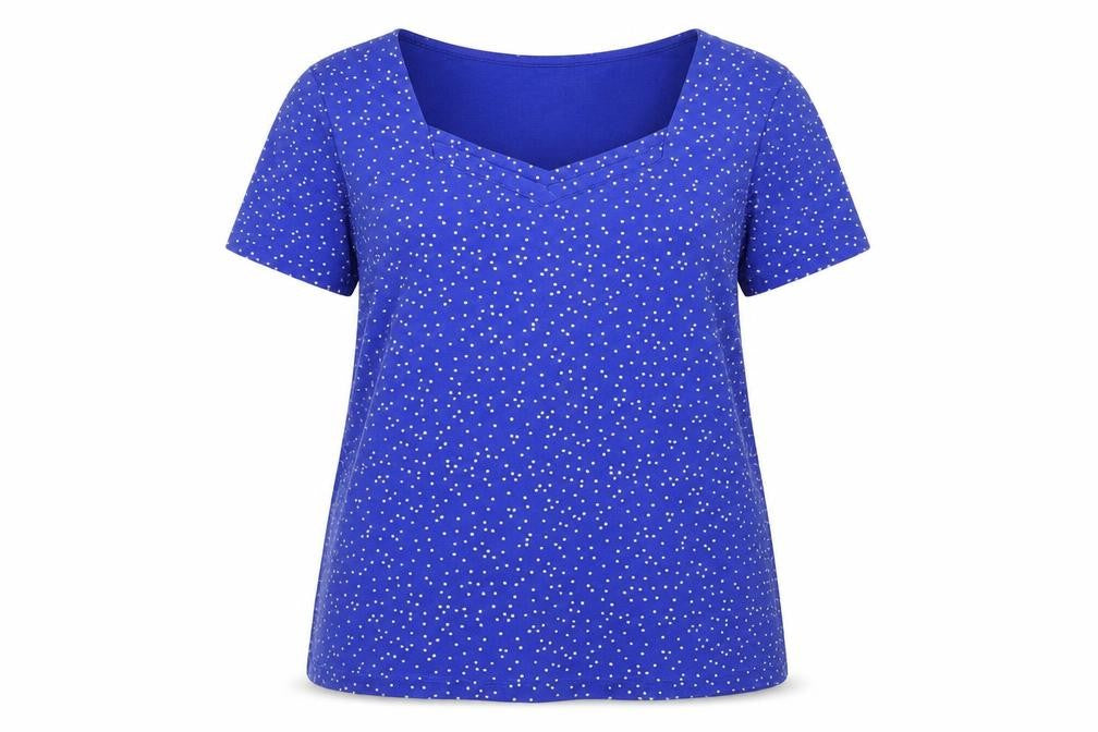 Bonmarché Blue Polka Dot T-Shirt, Women's L, V-Neck