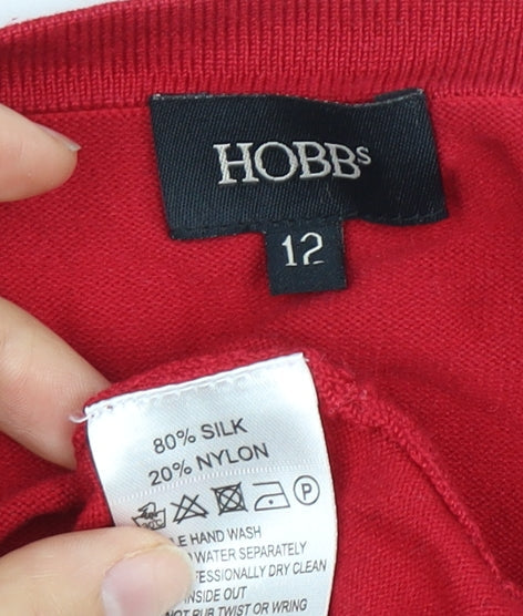 Hobbs Women's Red Cardigan UK 12 Silk Blend Casual