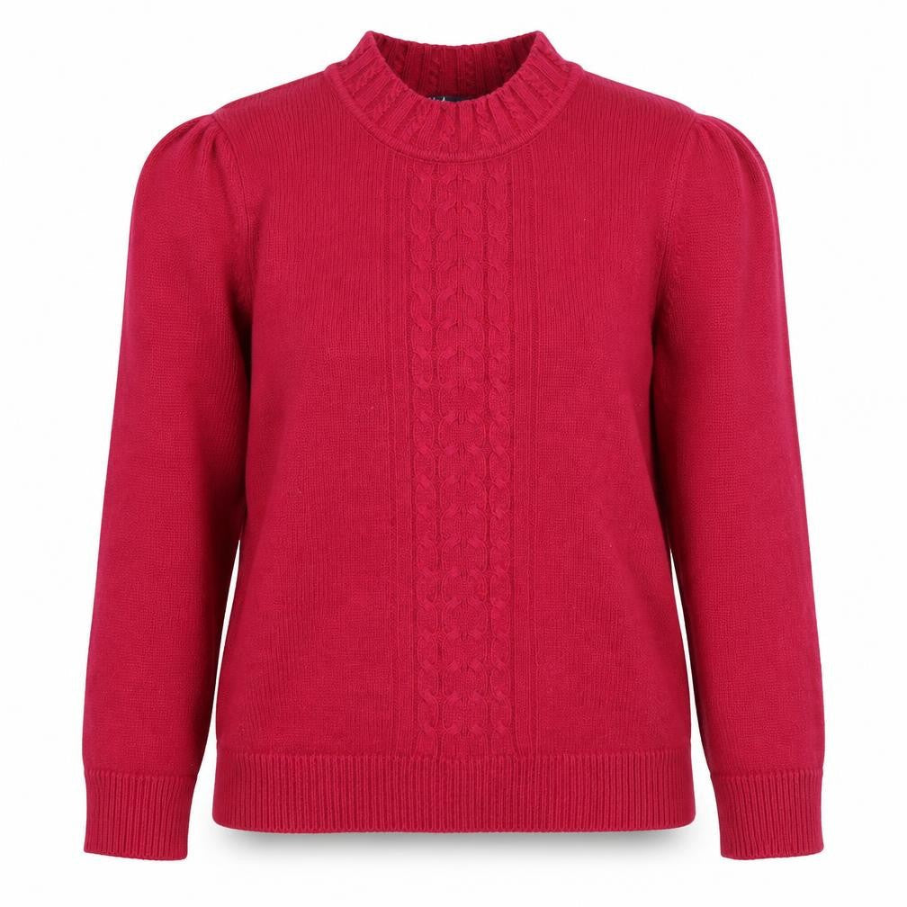 Isle Women's Red Cable-Knit Mock Neck Jumper, Size S