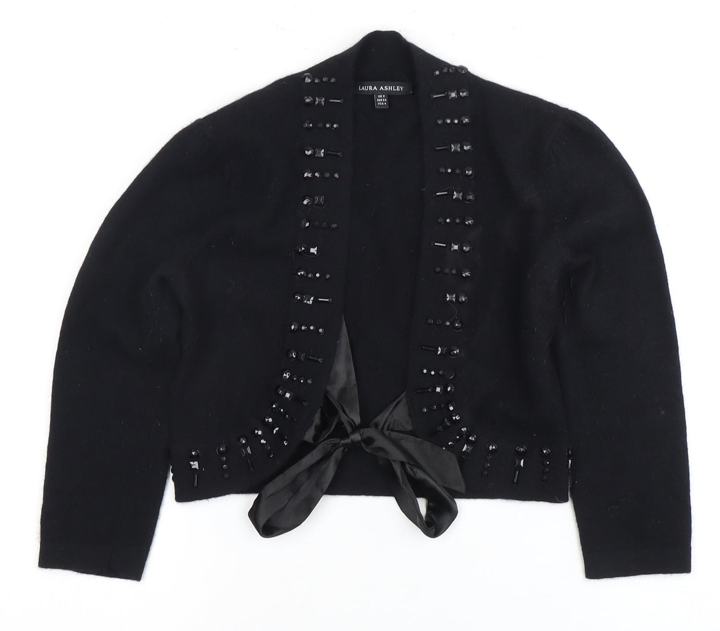 Laura Ashley Women's Black Cardigan Size 8 Beaded Bow