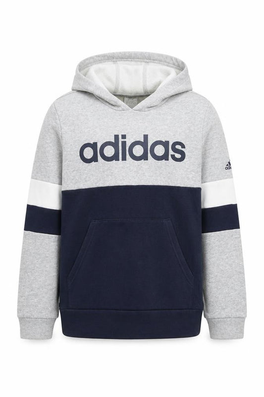 Adidas Boys Grey Blue Pullover Hoodie - 11-12 Years